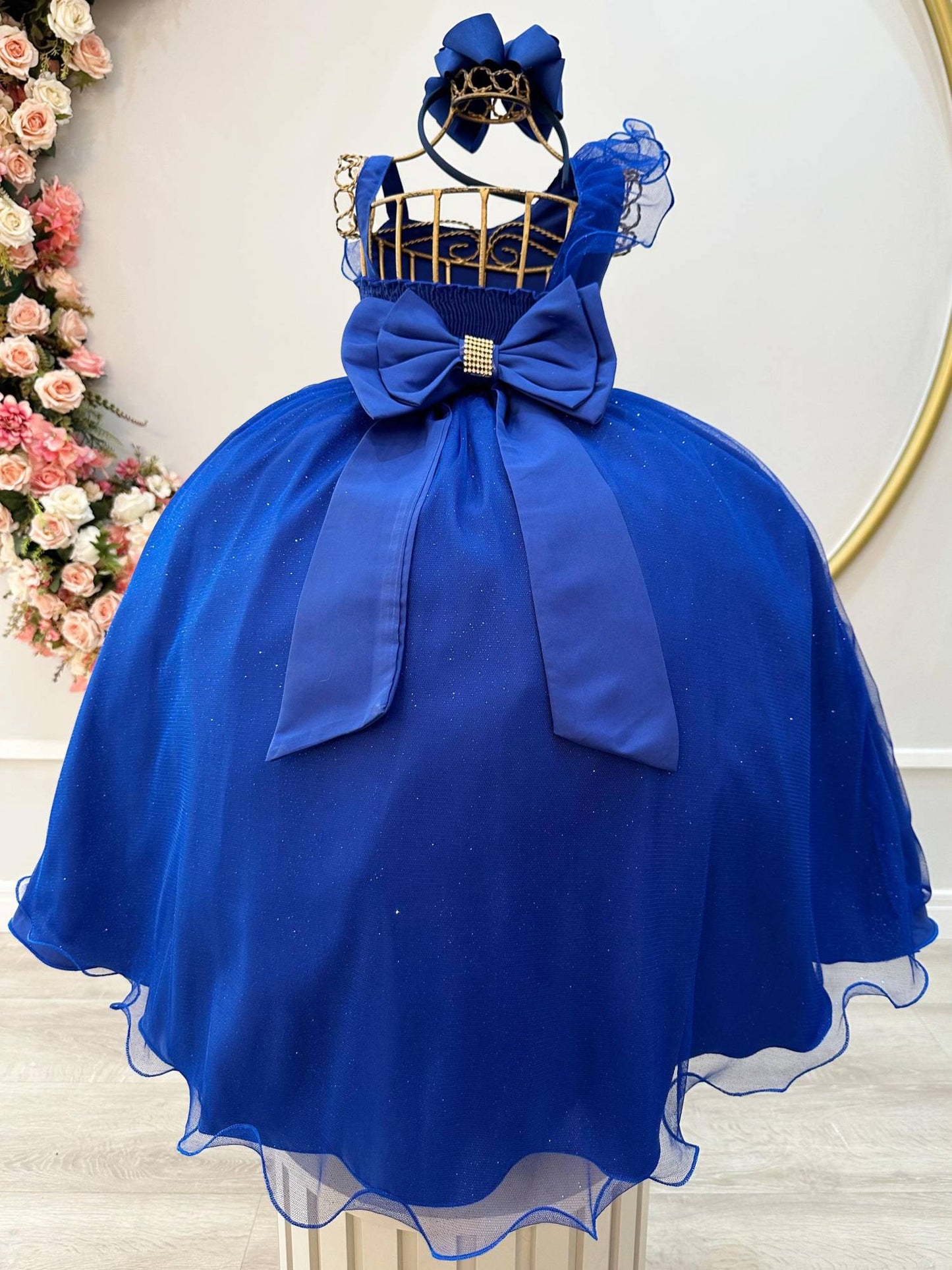 Vestido Infantil Longo Azul Royal Luxo Formaturas Daminhas