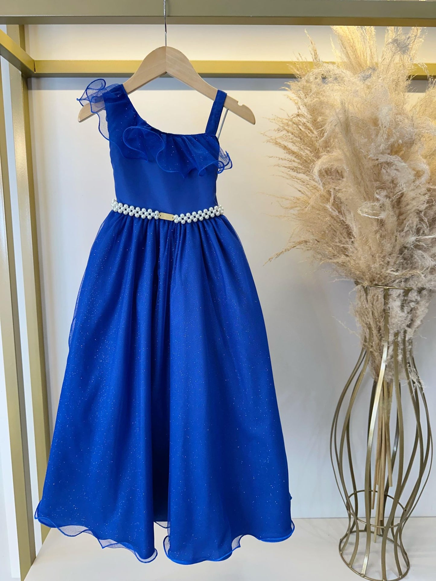 Vestido Infantil Longo Azul Royal Luxo Formaturas Daminhas