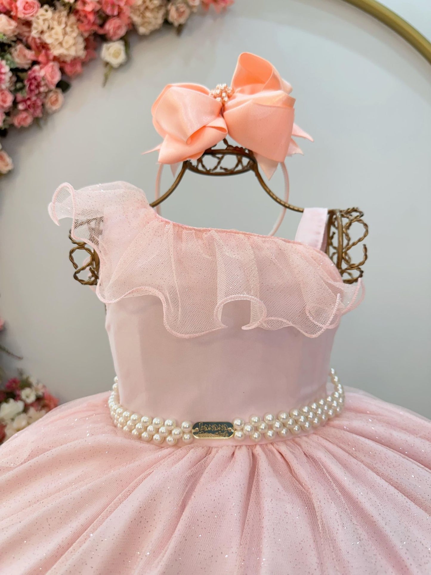 Vestido Infantil Longo Pêssego Luxo Formaturas Daminhas