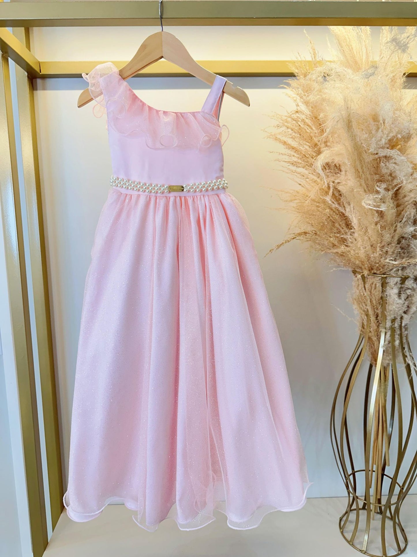 Vestido Infantil Longo Pêssego Luxo Formaturas Daminhas