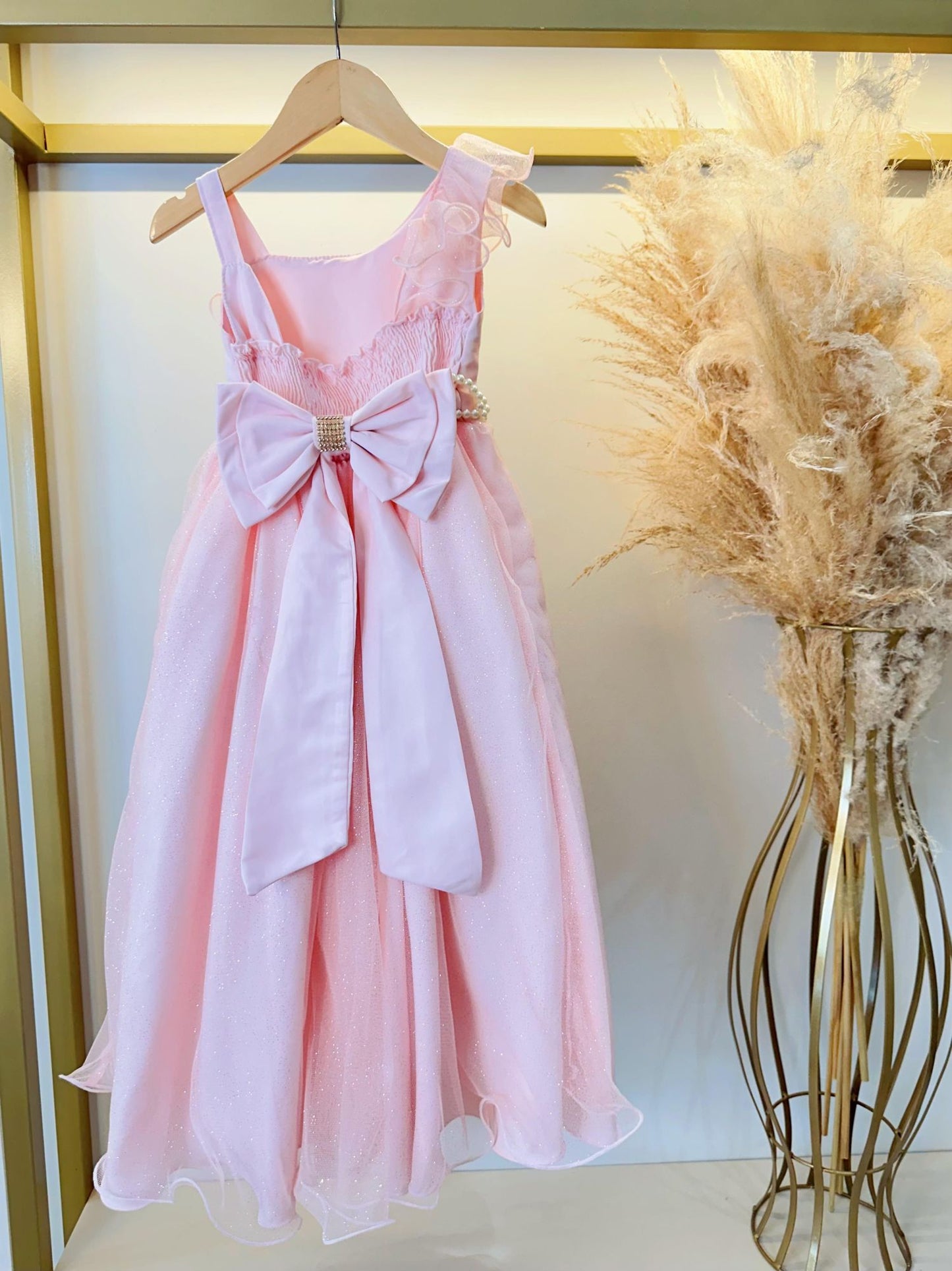 Vestido Infantil Longo Pêssego Luxo Formaturas Daminhas