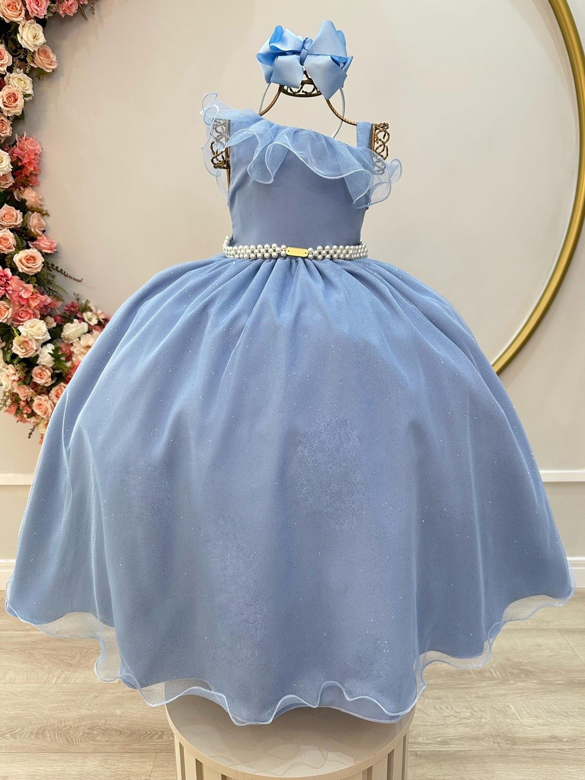 Vestido Infantil Longo Azul Luxo Formaturas Daminhas