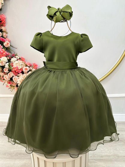 Vestido Infantil Verde Oliva Luxo Daminha Festas