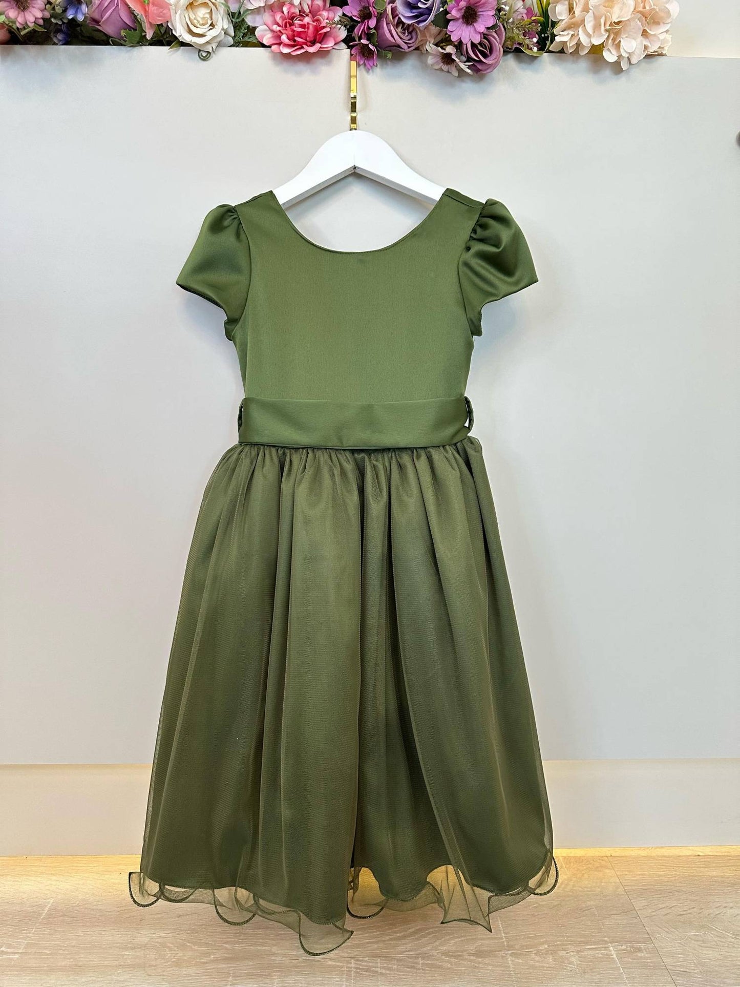Vestido Infantil Verde Oliva Luxo Daminha Festas