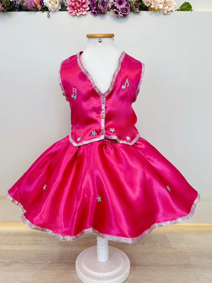 Conjunto Infantil Boiadeira Colete Saia Country Pink