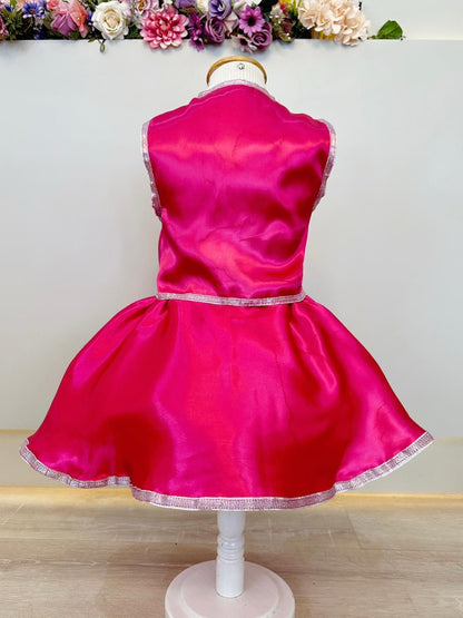 Conjunto Infantil Boiadeira Colete Saia Country Pink