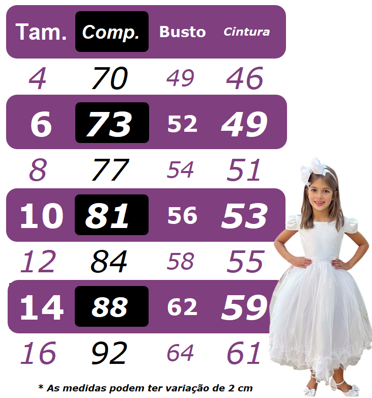 Vestido Infantil Branco Busto Nervura Daminhas Festas Luxo