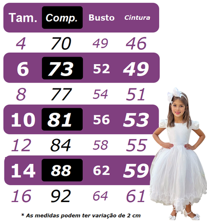 Vestido Infantil Branco Busto Nervura Daminhas Festas Luxo