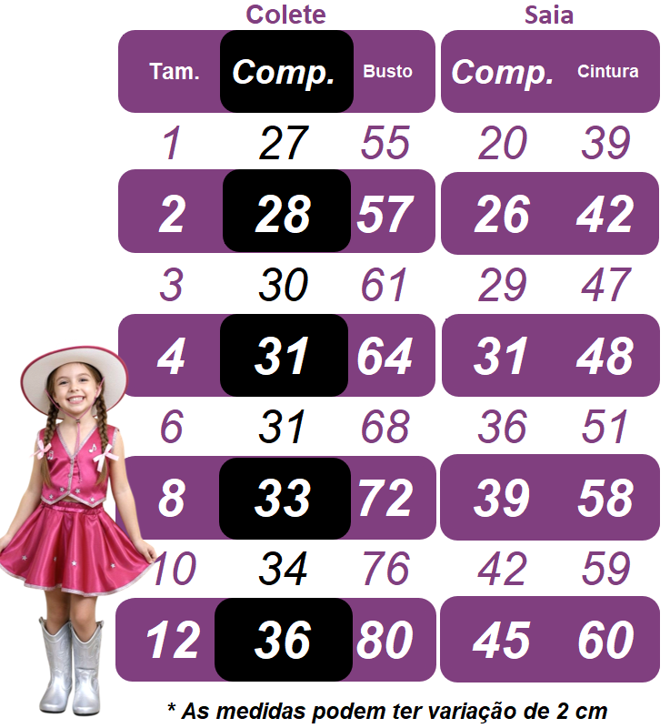 Conjunto Infantil Boiadeira Colete Saia Country Pink