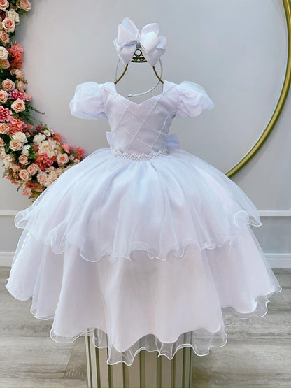 Vestido Infantil Branco Busto Nervura Daminhas Festas Luxo