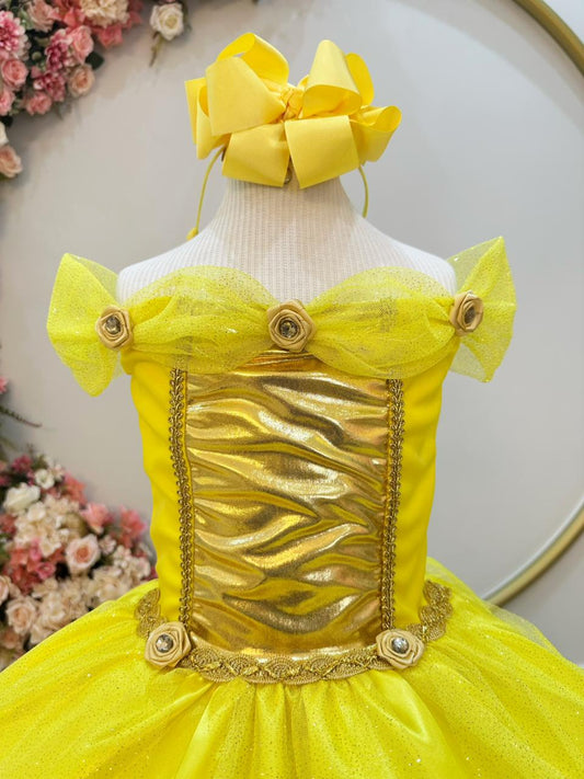 Fantasia Infantil Princesa Bela e a Fera Aurora Com Luvas