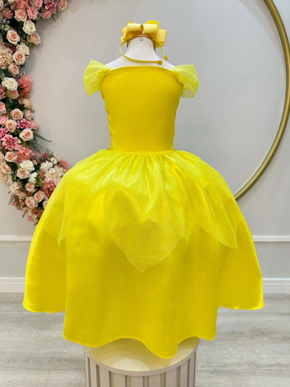 Fantasia Infantil Princesa Bela e a Fera Aurora Com Luvas