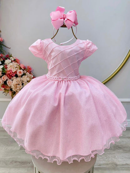 Vestido Infantil Rosa Claro C/ Busto Nervura Daminhas Festas
