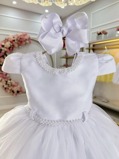 Vestido Infantil Branco Luxo C/ Pérolas Daminhas Festas