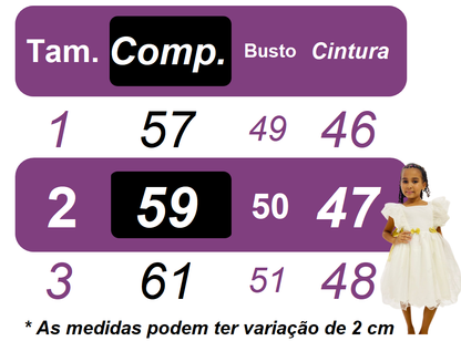 Vestido Infantil Branco Busto Nervura Apliques Daminhas