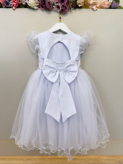 Vestido Infantil Branco Busto Nervura Apliques Daminhas