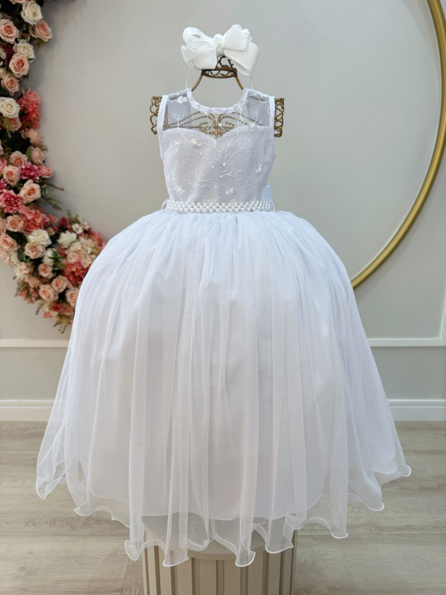 Vestido Infantil Longo Branco C/ Renda Casamento Festas