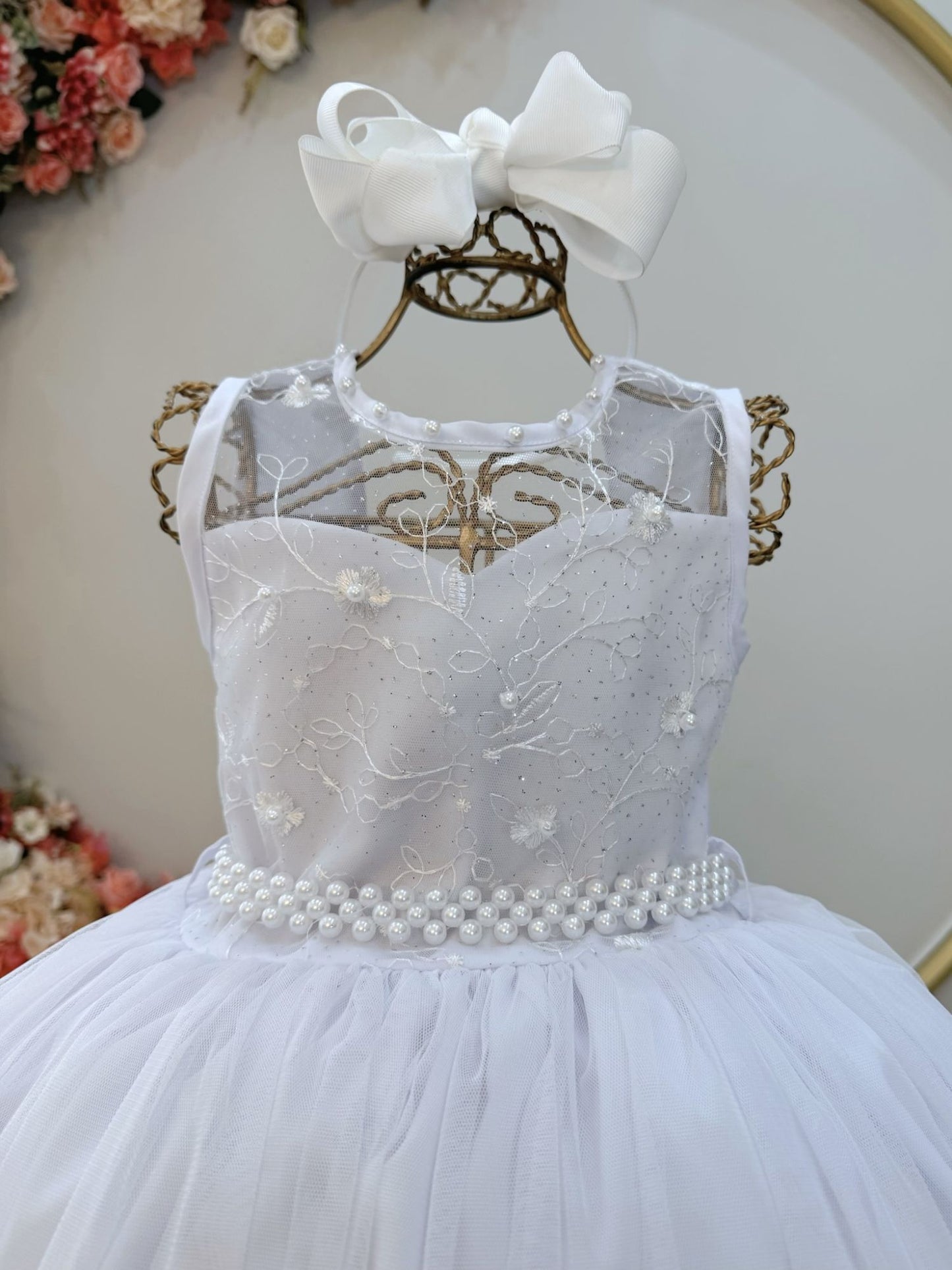 Vestido Infantil Longo Branco C/ Renda Casamento Festas