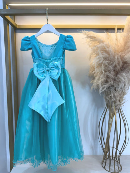 Vestido Infantil Longo Verde Com Pérolas e Strass Daminhas