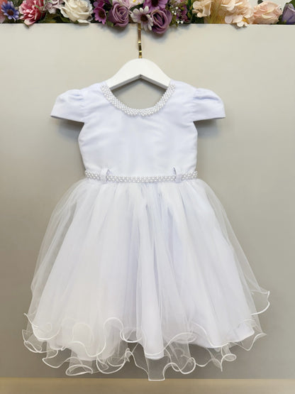 Vestido Infantil Branco Luxo C/ Pérolas Daminhas Festas