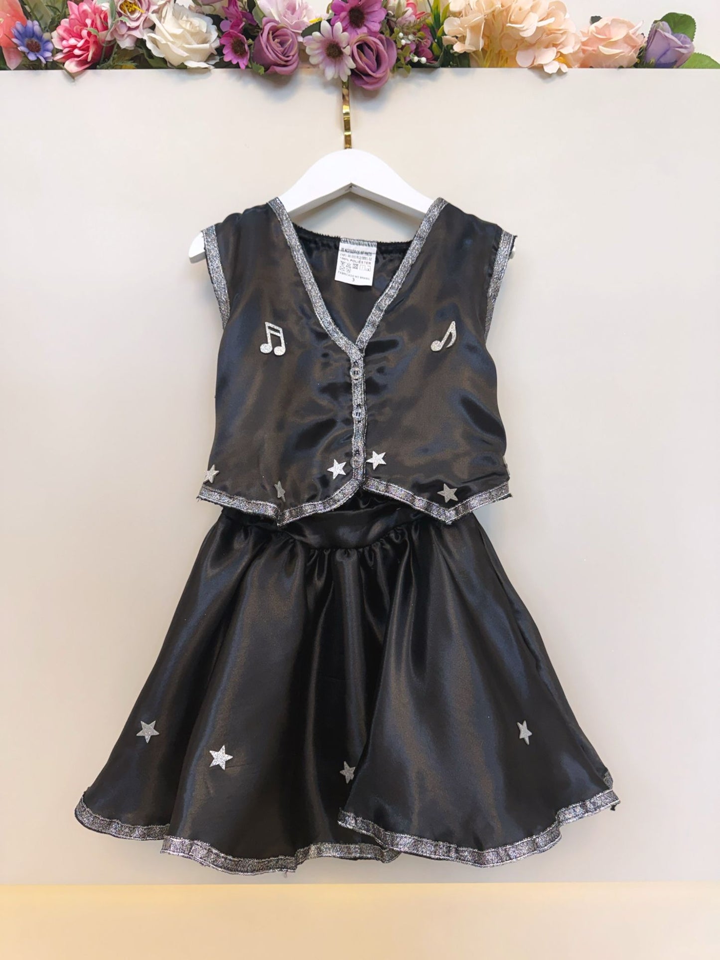 Conjunto Infantil Boiadeira Colete Saia Country Preto