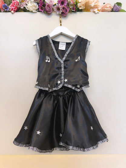 Conjunto Infantil Boiadeira Colete Saia Country Preto