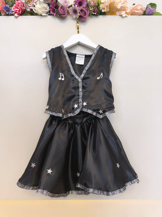 Conjunto Infantil Boiadeira Colete Saia Country Preto