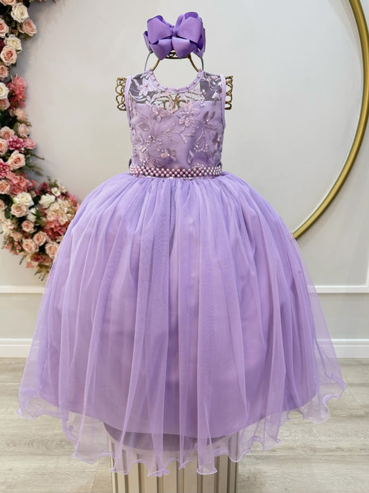 Vestido Infantil Longo Lilás C/ Renda Damas Formatura