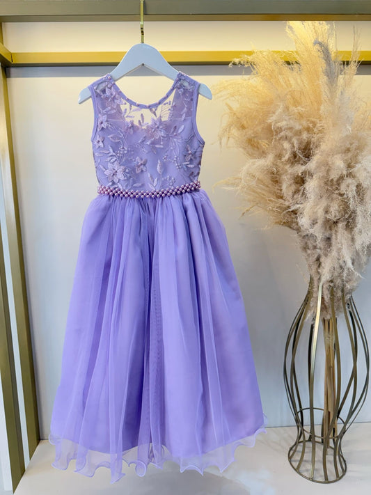 Vestido Infantil Longo Lilás C/ Renda Damas Formatura