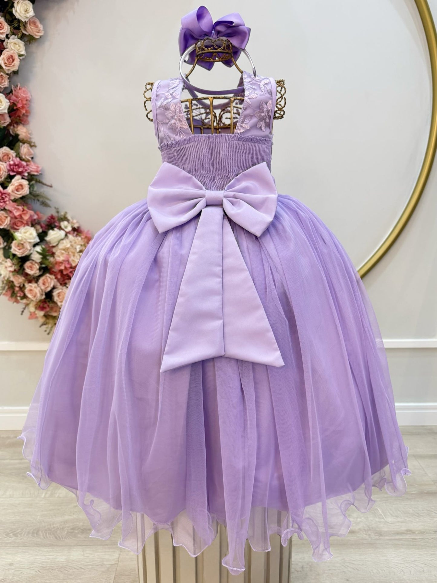 Vestido Infantil Longo Lilás C/ Renda Damas Formatura