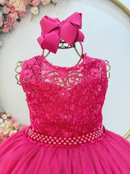 Vestido Infantil Longo Pink C/ Renda Casamentos Festas