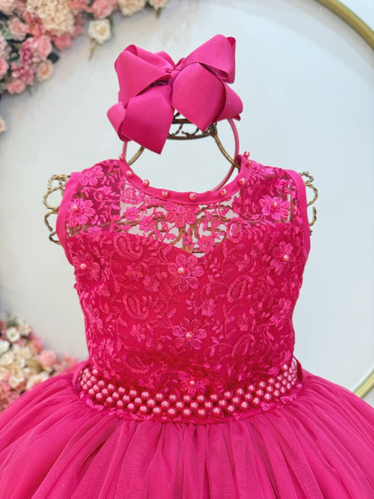 Vestido Infantil Longo Pink C/ Renda Casamentos Festas