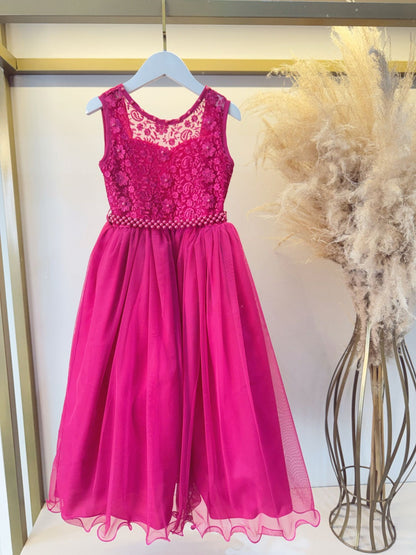 Vestido Infantil Longo Pink C/ Renda Casamentos Festas