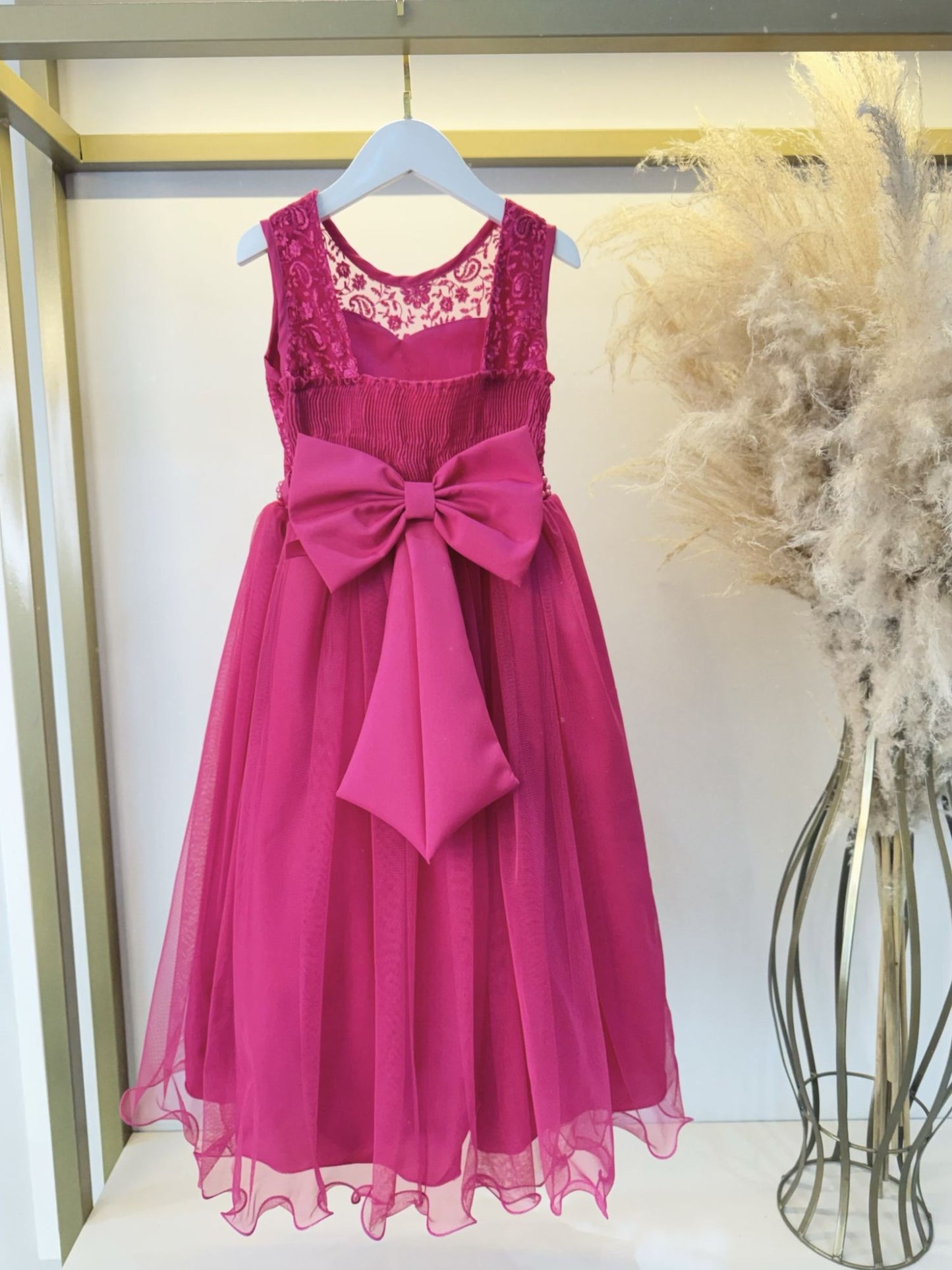 Vestido Infantil Longo Pink C/ Renda Casamentos Festas
