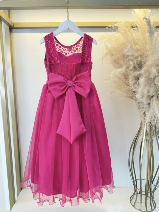 Vestido Infantil Longo Pink C/ Renda Casamentos Festas