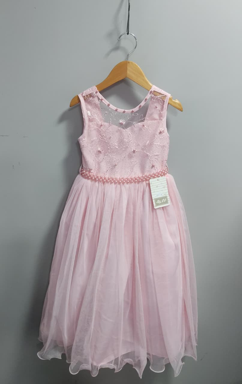 Vestido Infantil Longo Rosa Claro C/ Renda Casamentos Festas