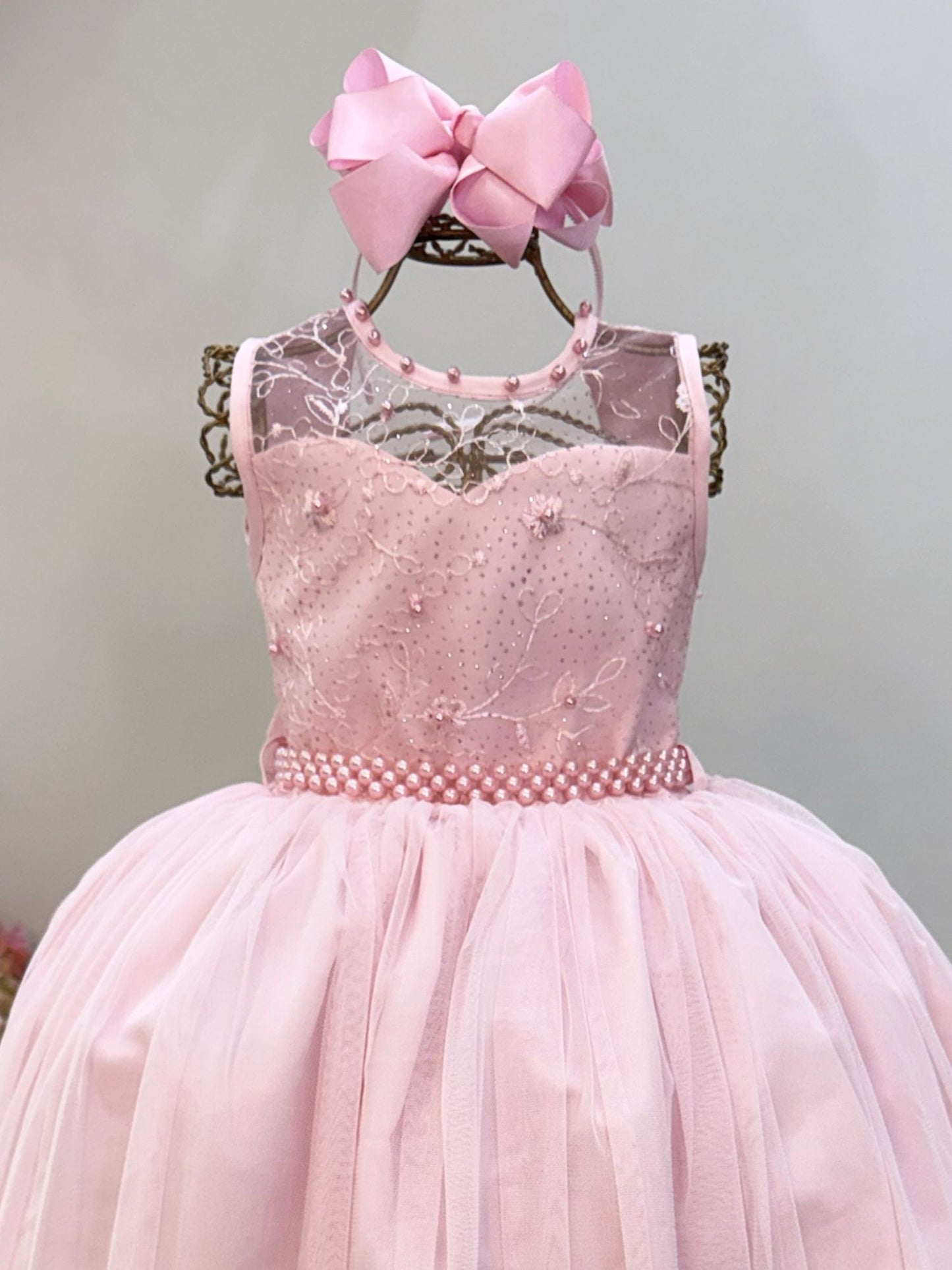 Vestido Infantil Longo Rosa Claro C/ Renda Casamentos Festas