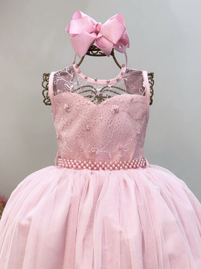 Vestido Infantil Longo Rosa Claro C/ Renda Casamentos Festas