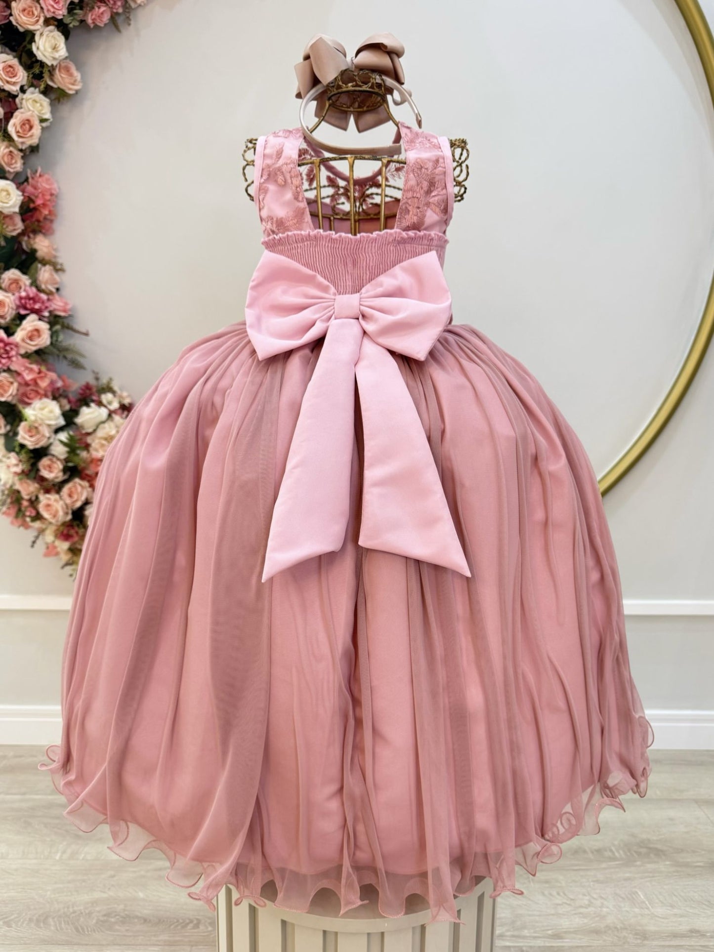 Vestido Infantil Longo Rose C/ Renda Damas Formatura