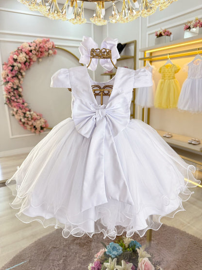 Vestido Infantil Branco Luxo C/ Pérolas Daminhas Festas