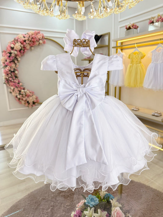 Vestido Infantil Branco Luxo C/ Pérolas Daminhas Festas