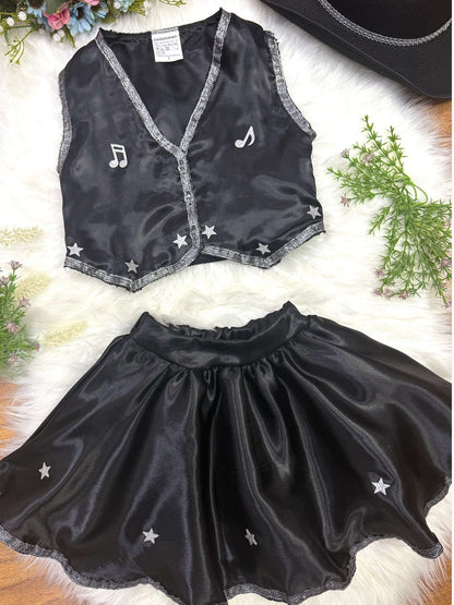 Conjunto Infantil Boiadeira Colete Saia Country Preto