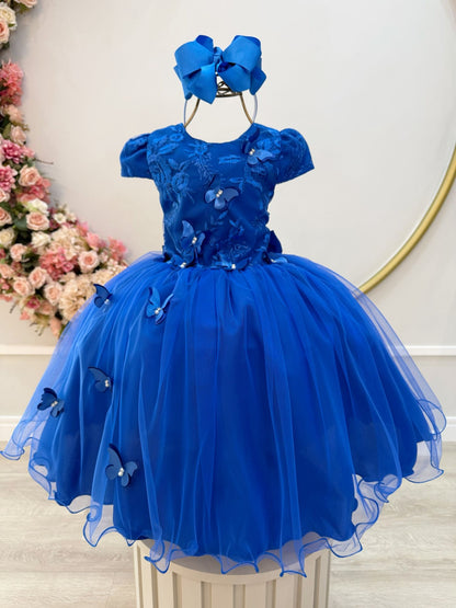 Vestido Infantil Azul Royal Renda C/ Borboletas Daminhas Luxo
