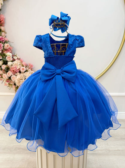 Vestido Infantil Azul Royal Renda C/ Borboletas Daminhas Luxo