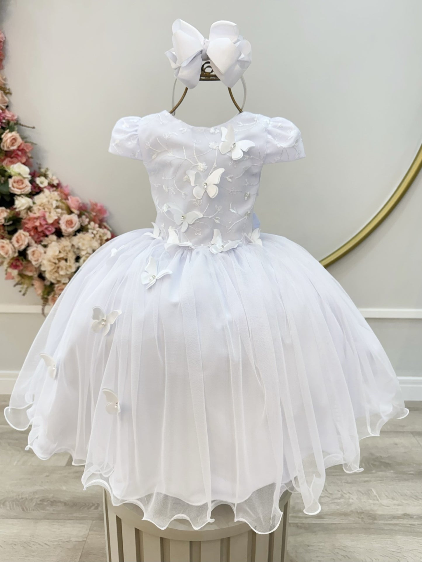 Vestido Infantil Branco Renda C/ Borboletas Daminhas Luxo