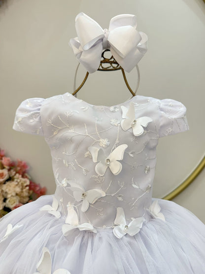 Vestido Infantil Branco Renda C/ Borboletas Daminhas Luxo