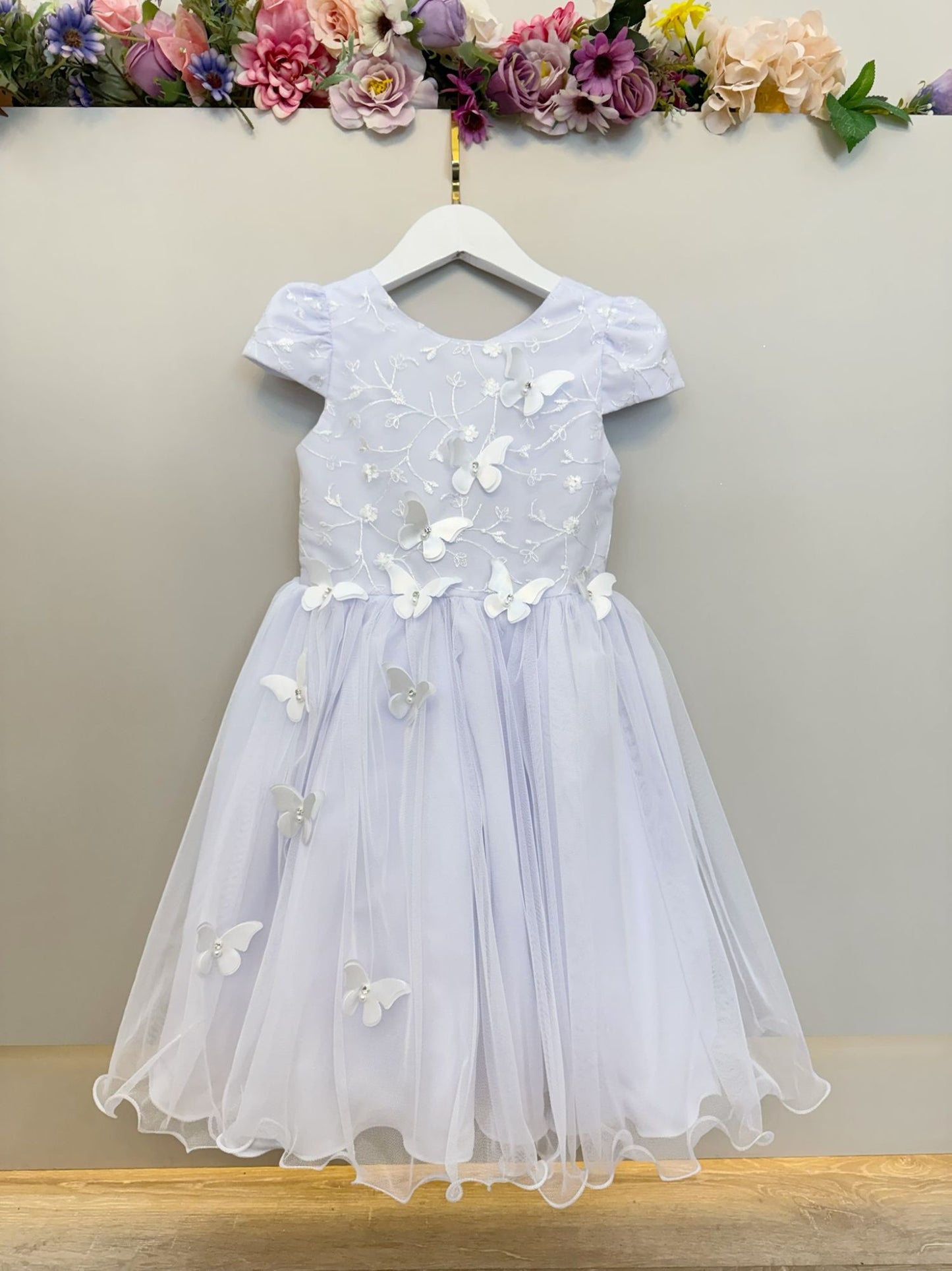 Vestido Infantil Branco Renda C/ Borboletas Daminhas Luxo