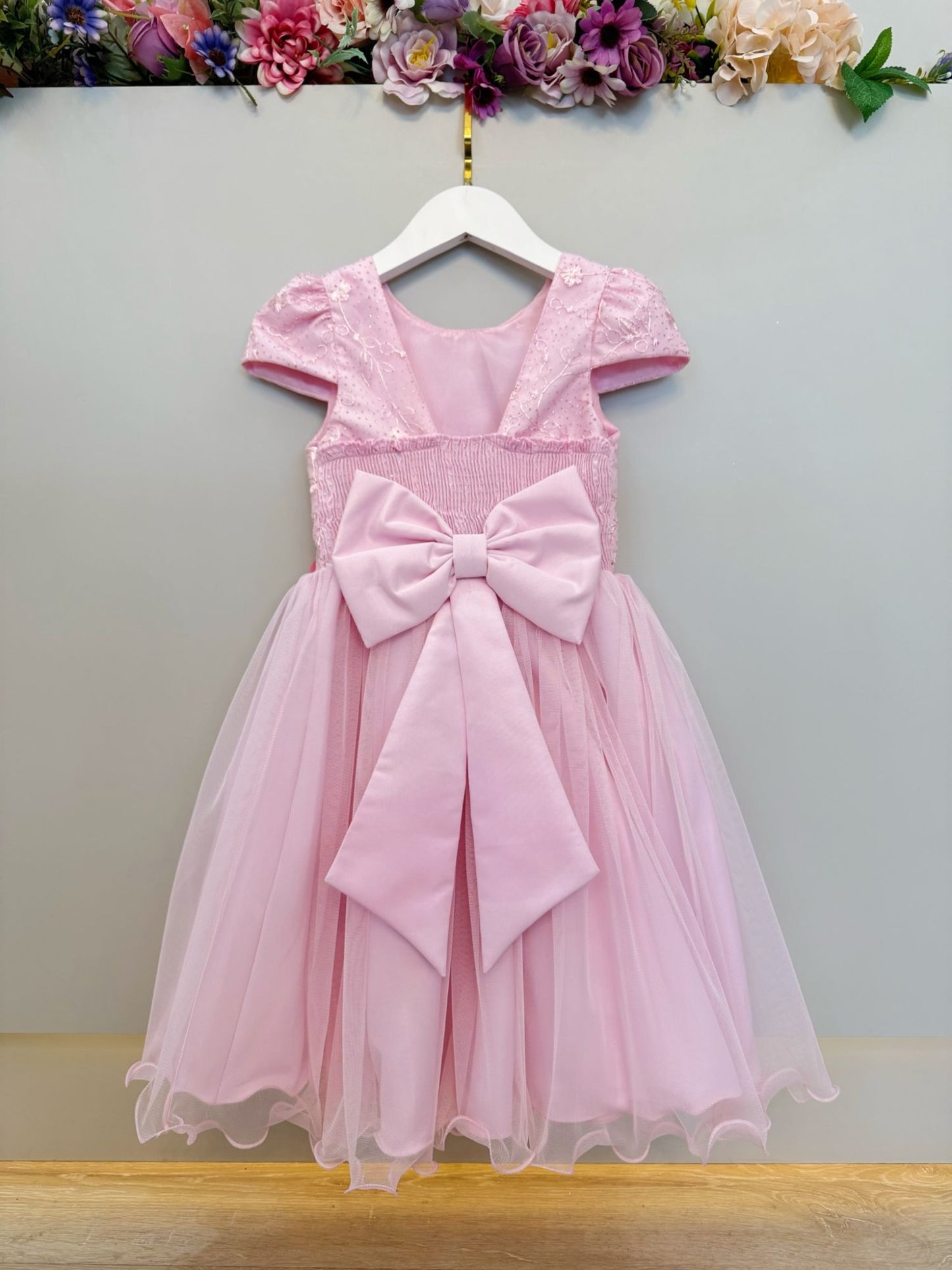 Vestido Infantil Rosa Renda C/ Borboletas Daminhas Luxo