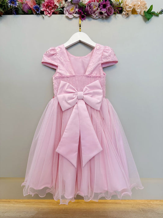 Vestido Infantil Rosa Renda C/ Borboletas Daminhas Luxo
