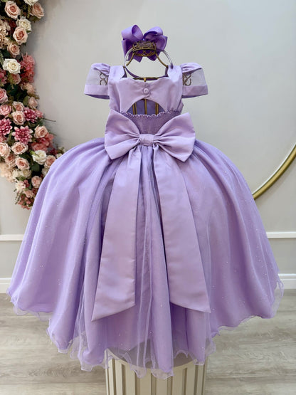 Vestido Infantil Longo Lilás Busto Nervura C/ Pérolas Damas
